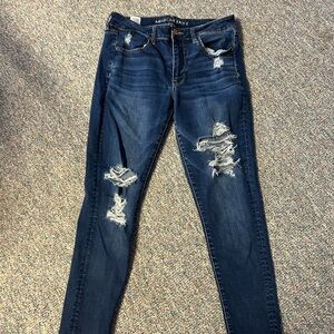 American Eagle Outfitters Women's Dark Blue Distressed Skinny Jeans